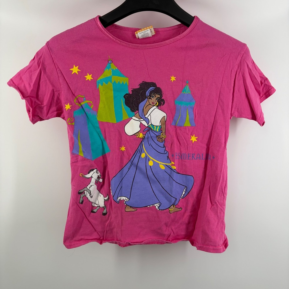 Vintage Disney Hunchback of Notre Dame Esmeralda Pink Shirt Kids 10/12 USA